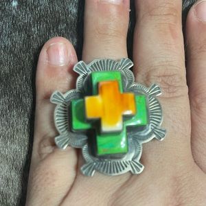 Dean Sandoval Cross Adjustable Shank Ring Spiney Gaspeite
